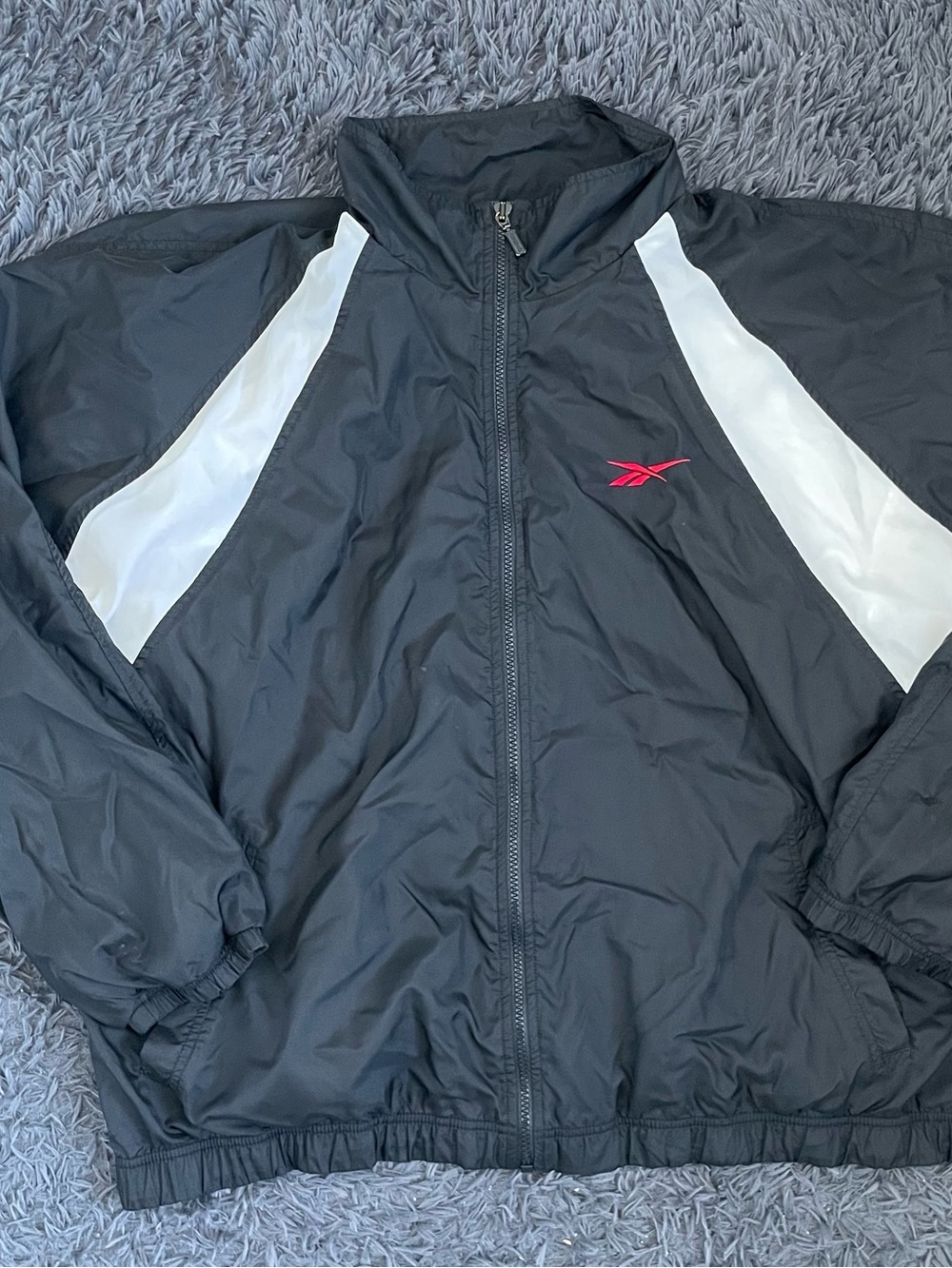 Men Size XL Vintage Reebok Windbreaker Jacket Black White Red